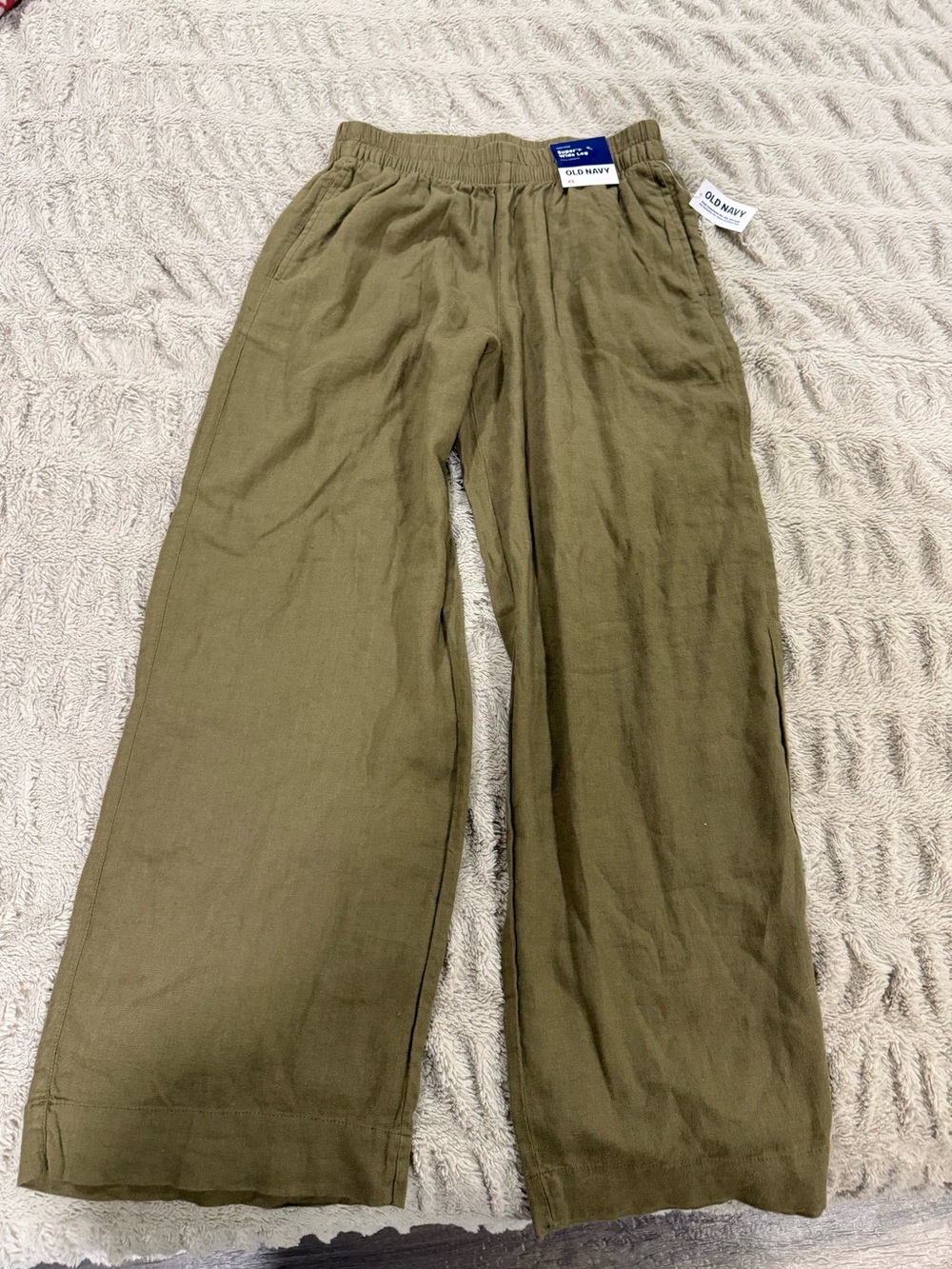 Old Navy Olive Green Wide-Leg Linen-Blend Pants